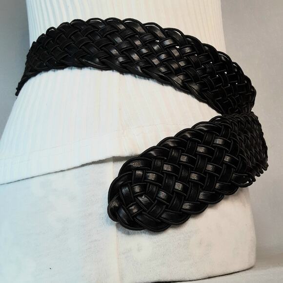 Wide Black Braided Fashion Belt Large Waist Round Wound Buckle - Picture 3 of 11